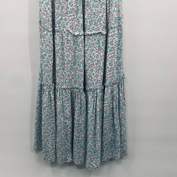 J Crew Puff Sleeve Floral Maxi Dress Tiered Smocked Waist Teal White Pink 2 - Picture 3 of 10